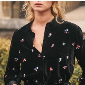 Sezane Velvet Embroidered Top